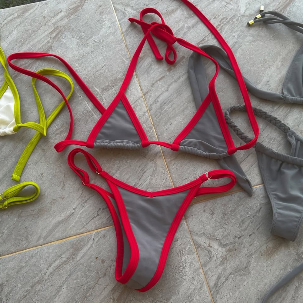 Cosmic Palms Red and Gray Bikini Set